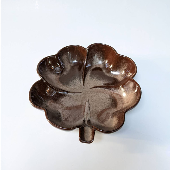 Vintage Frankoma Pottery Dish Plainsman Brown Satin Four Leaf Clover Shamrock - Picture 9 of 10